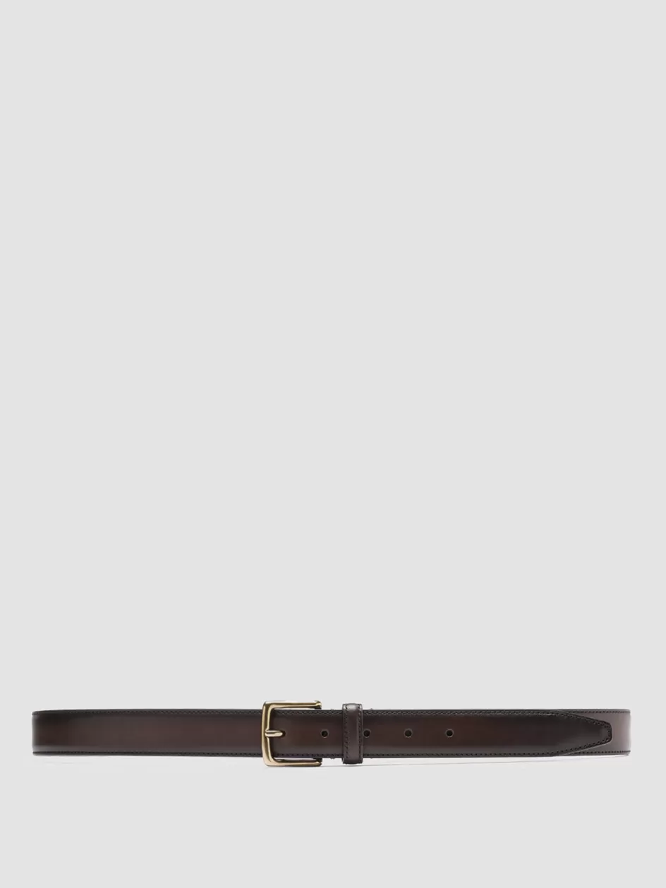 Officine Creative Belts>OC STRIP 05 - Brown Leather Belt DARK