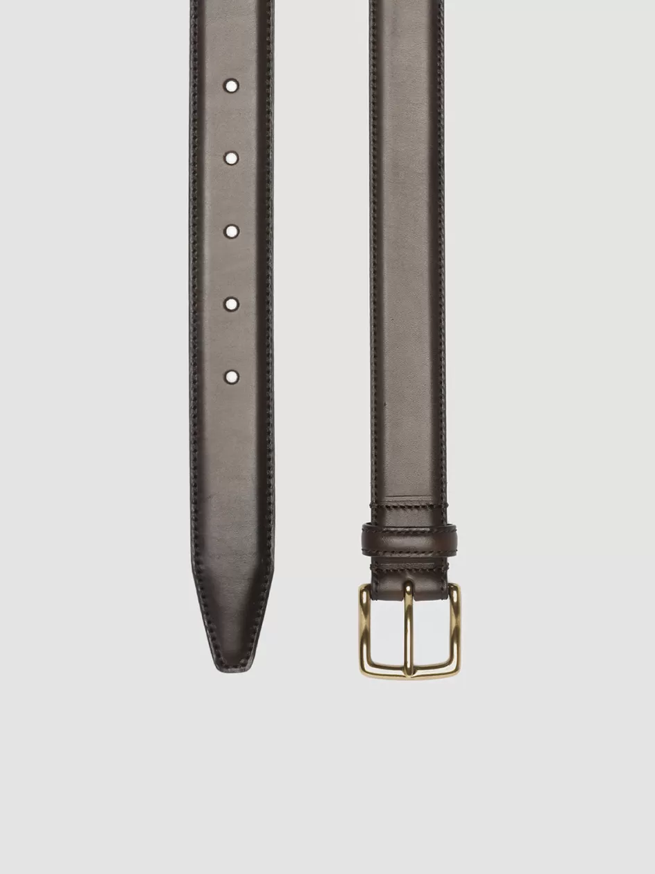 Officine Creative Belts>OC STRIP 05 -  Brown Leather Belt DARK