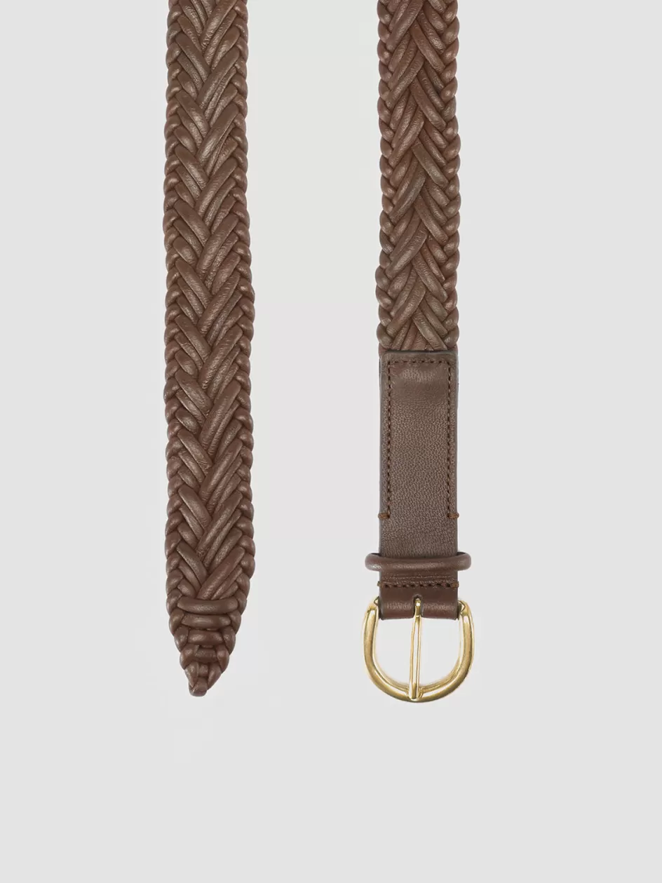 Officine Creative Woven Leather Selection | Woven Leather Selection>OC STRIP 36 - Brown Woven Leather Belt BRUNO
