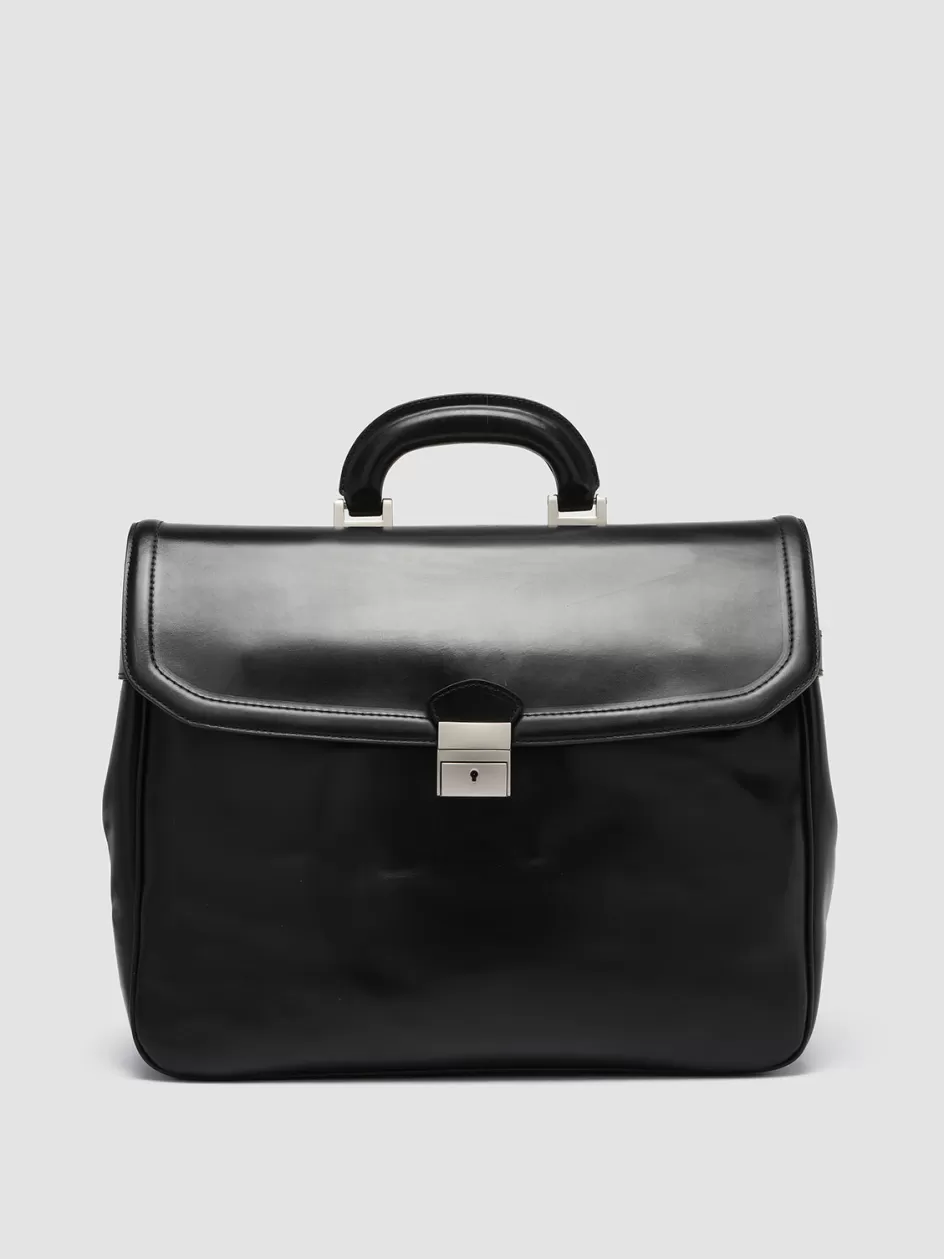 Officine Creative Bags>QUENTIN 011 - Leather Briefcase BLACK