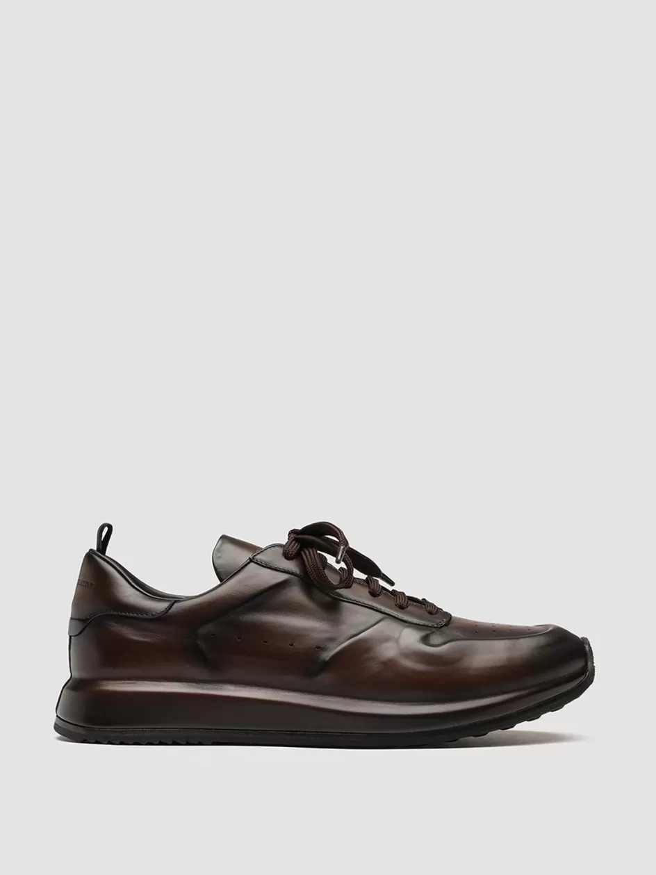 Officine Creative Sneakers>RACE LUX 003 - Brown Airbrushed Leather Sneakers DARK