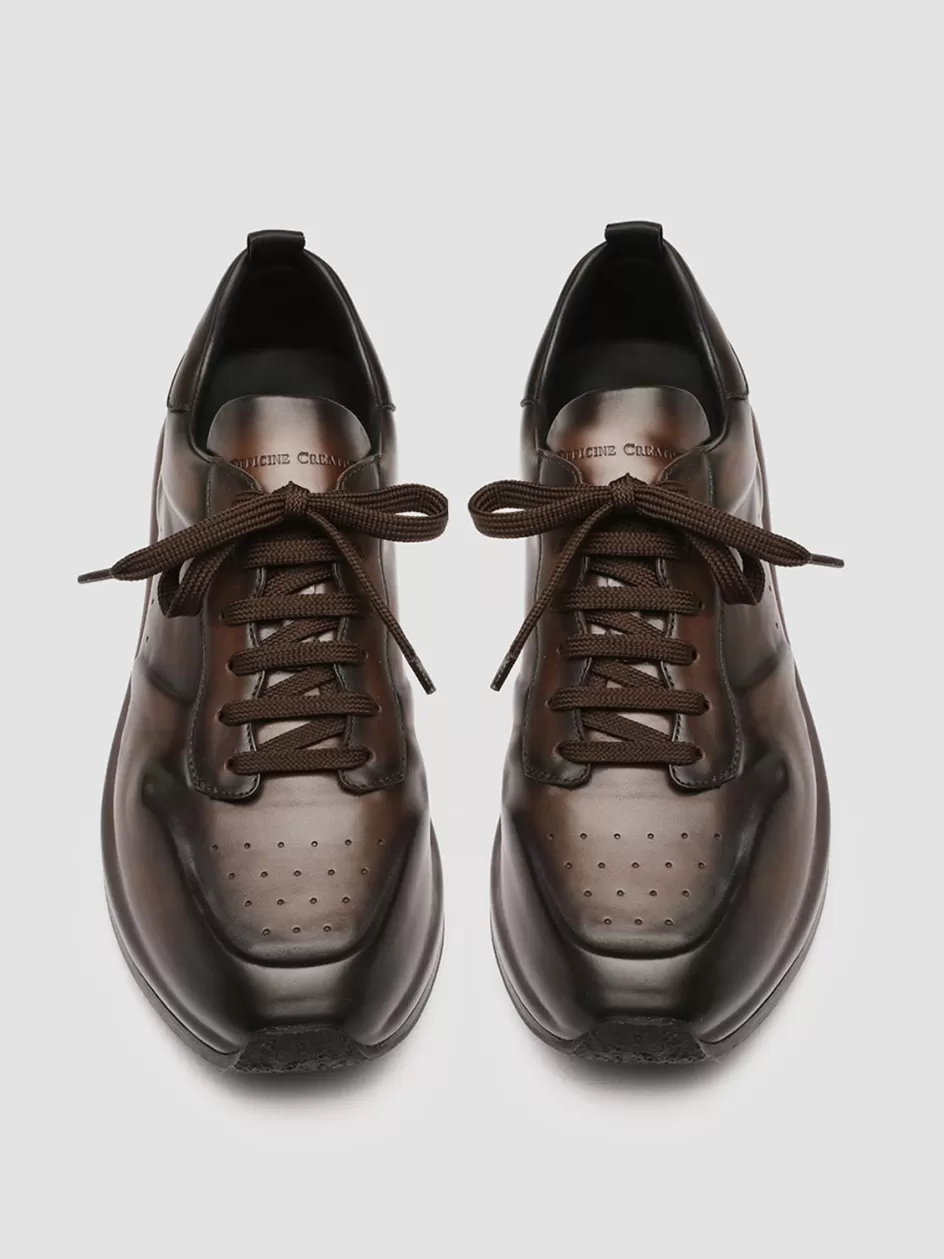 Officine Creative Sneakers>RACE LUX 003 - Brown Airbrushed Leather Sneakers DARK