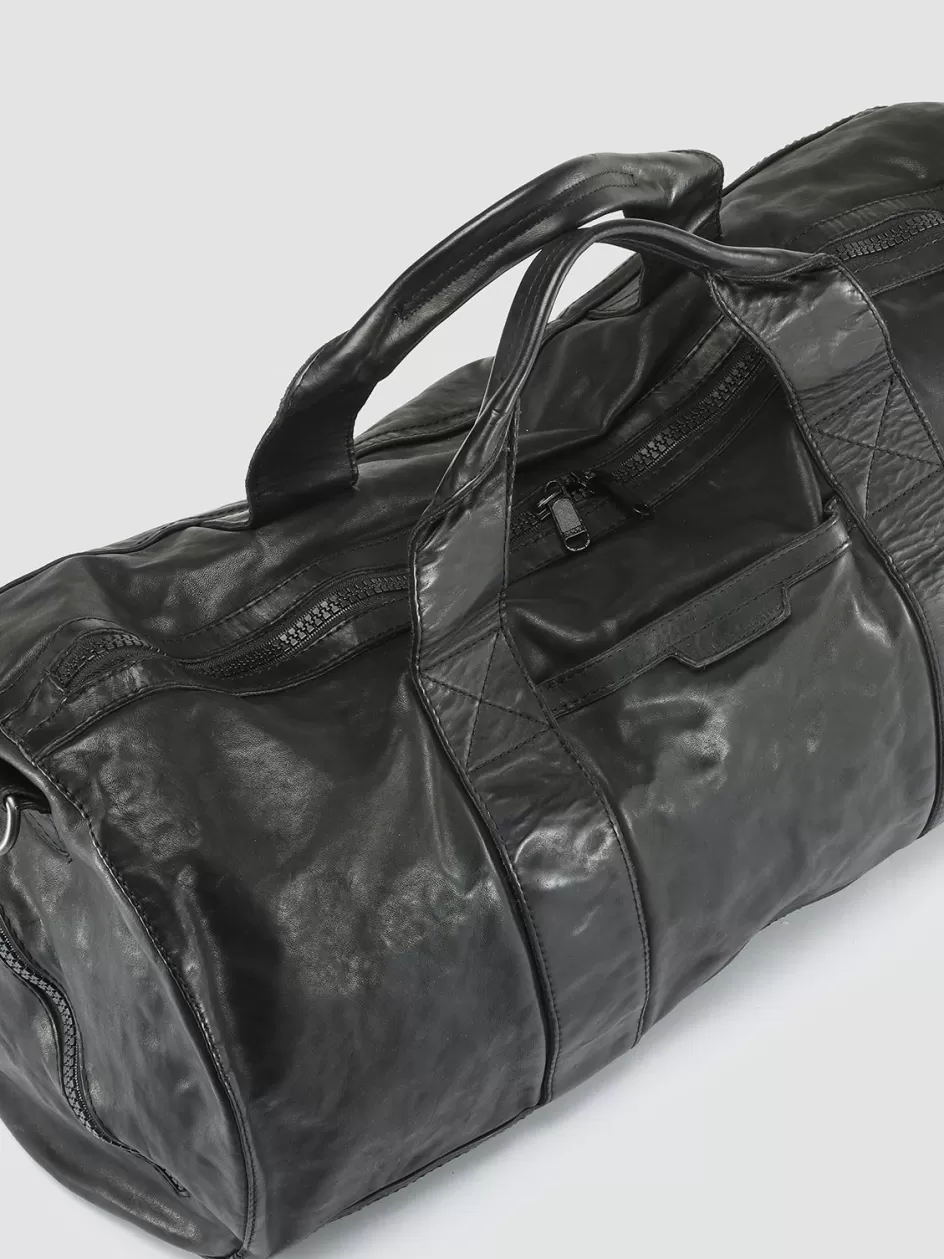 Officine Creative Bags>RECRUIT 007 - Black Leather Travel Bag NERO