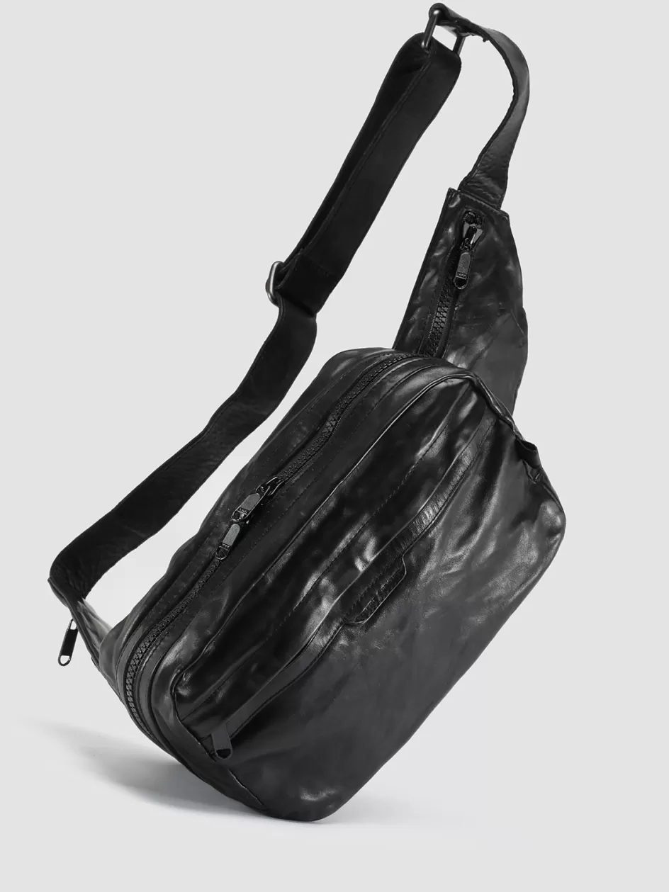 Officine Creative Bags>RECRUIT 009 - Black Leather Waist Pack NERO