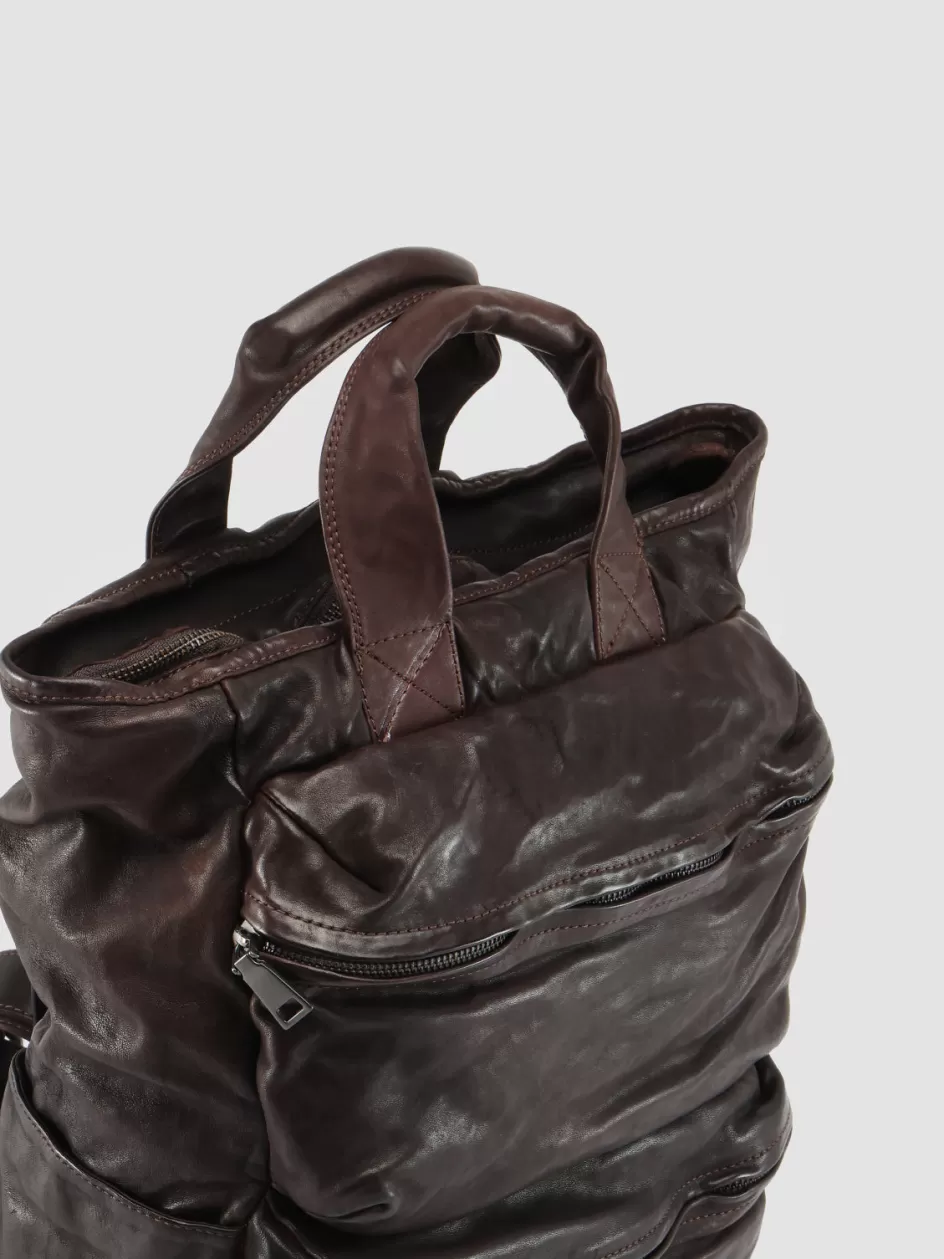 Officine Creative Backpacks | Backpacks>RECRUIT 014 - Brown Leather Backpack DARK BROWN