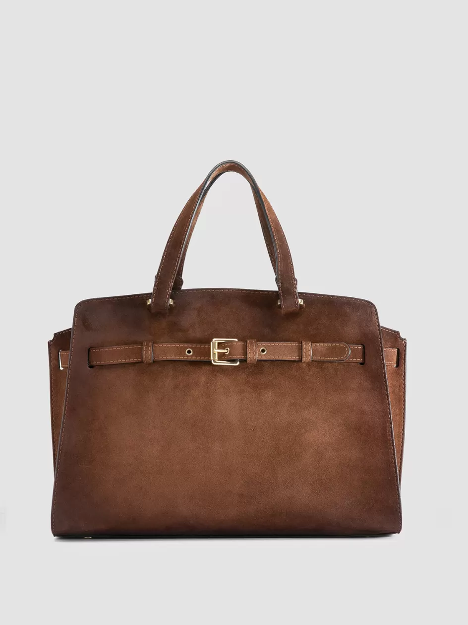 Officine Creative Bags>SADDLE 020 - Brown Suede Handle Bag CASTAGNO