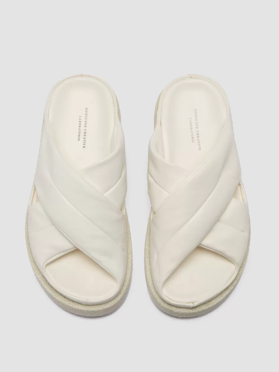 Officine Creative Sandals>SANDS 103 - White Leather Slide Sandals BUTTER