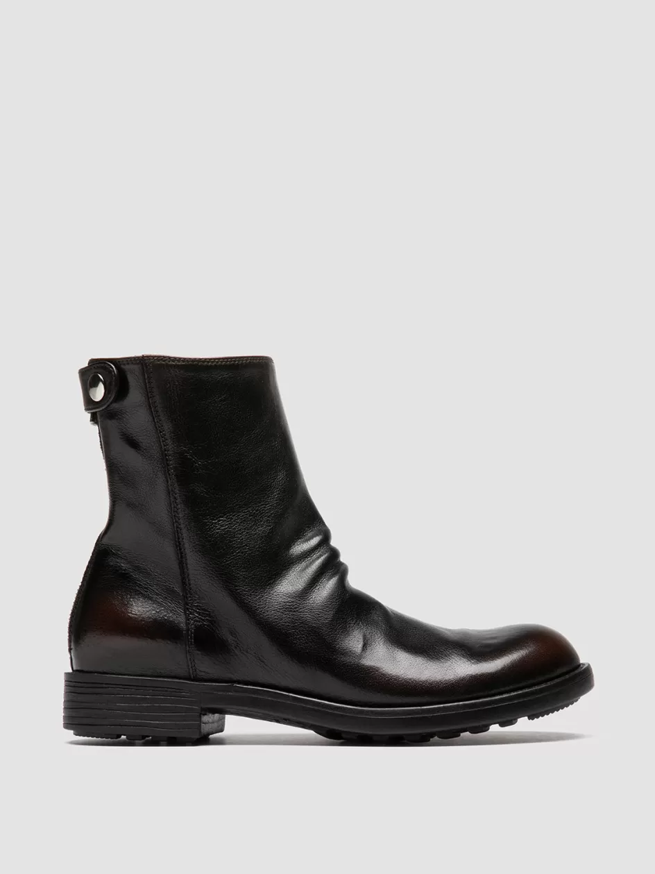 Officine Creative Boots & Booties>SERGEANT 104 - Brown Leather Zipped Boots CAFFE'/SUPERNERO
