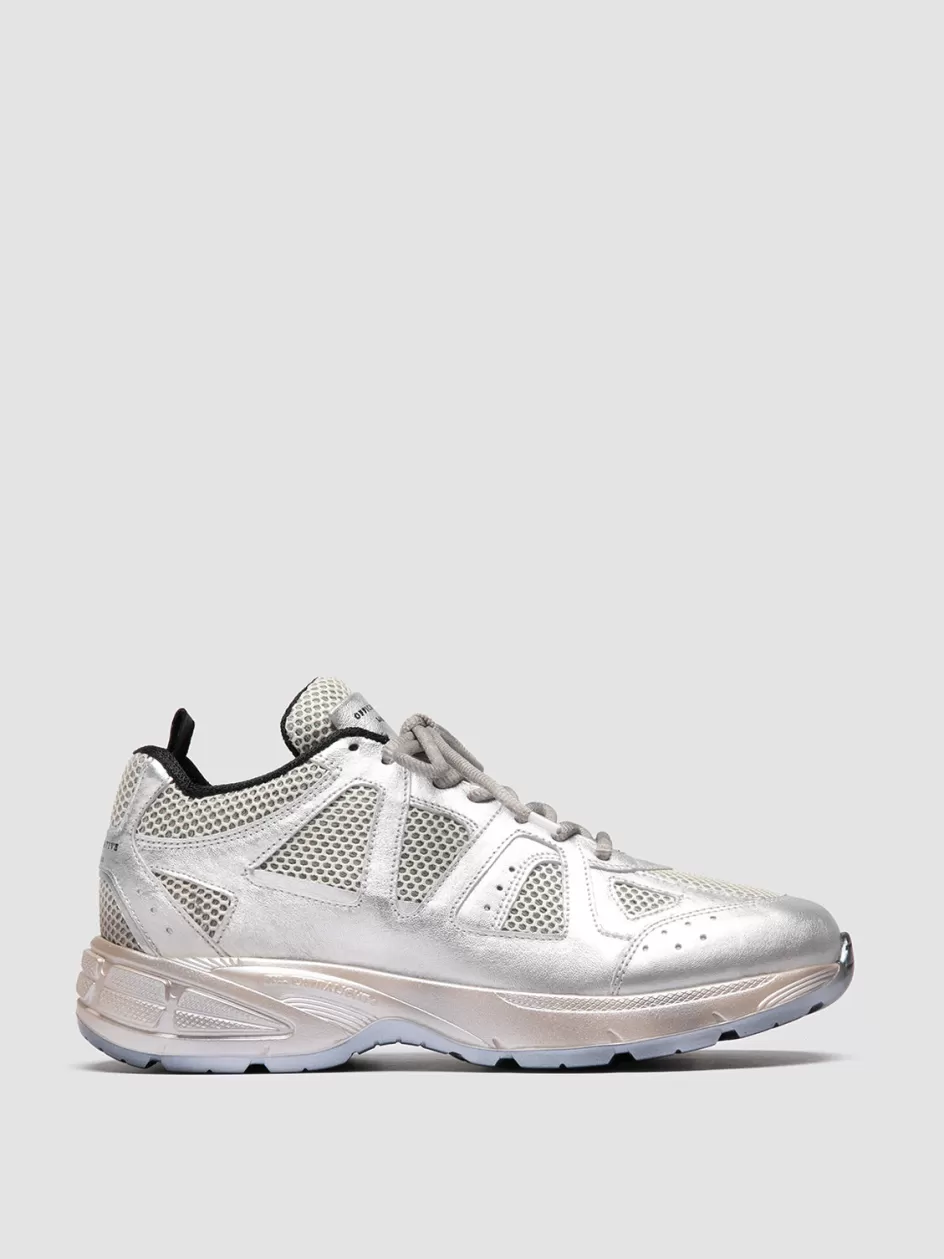 Officine Creative Sneakers>SUPURBIA 101 - Metallic Leather & Mesh Low Top Sneakers ARGENTO