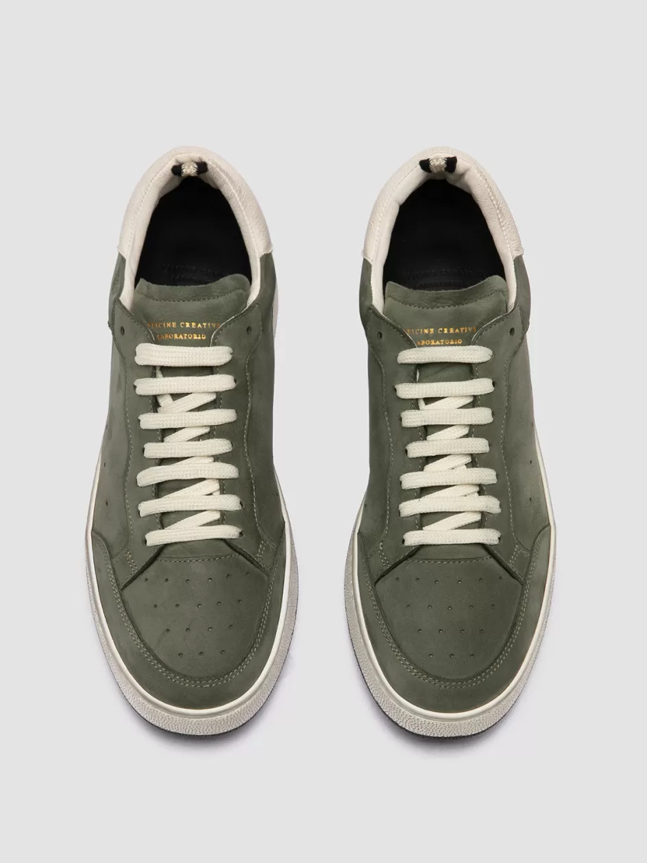 Officine Creative Sneakers>THE ANSWER 002 - Green Leather And Suede Low Top Sneakers ARMY/TOFU