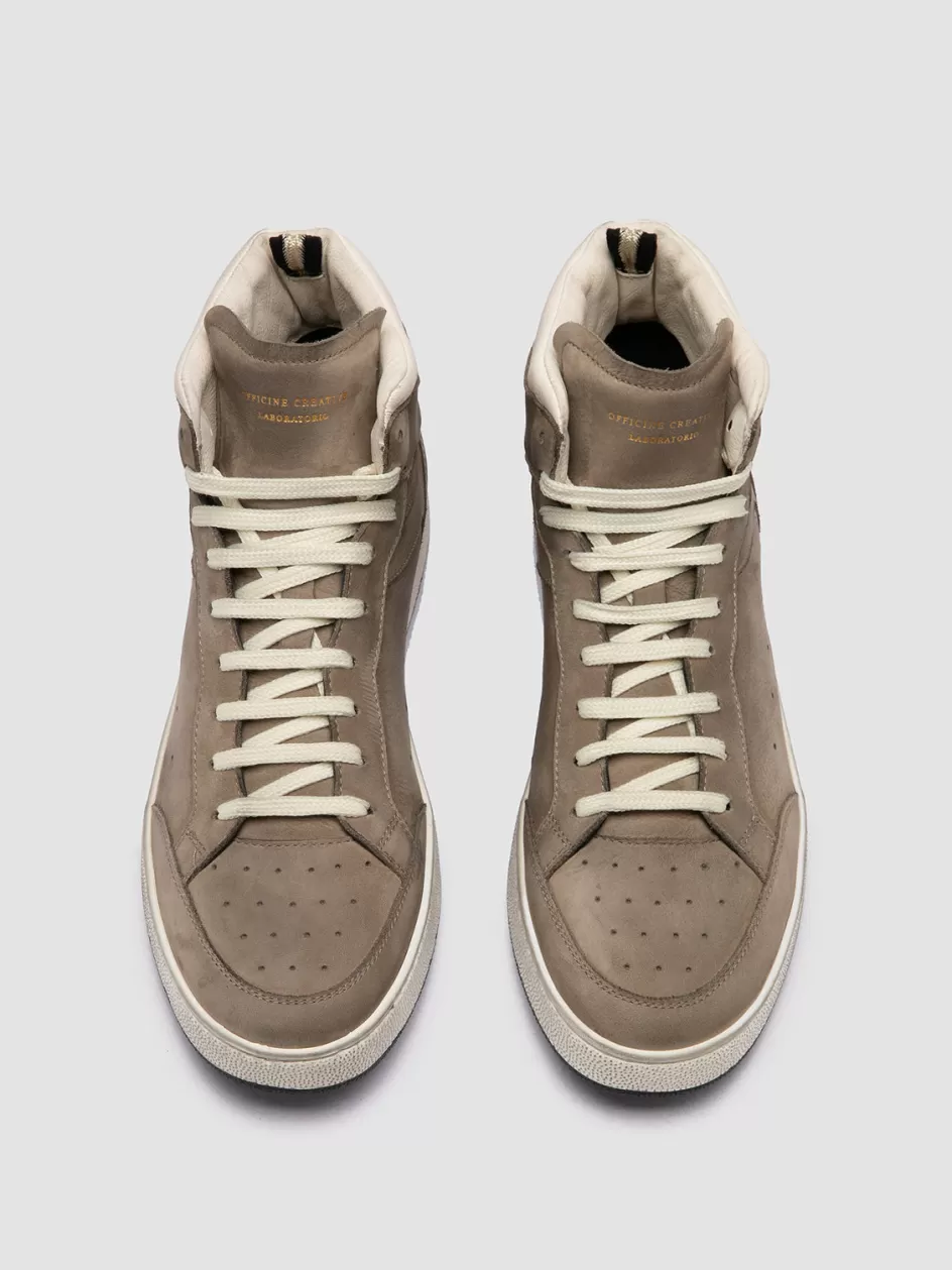 Officine Creative Sneakers>THE ANSWER 004 - Taupe Leather And Suede High Top Sneakers TAUPE/WHITE
