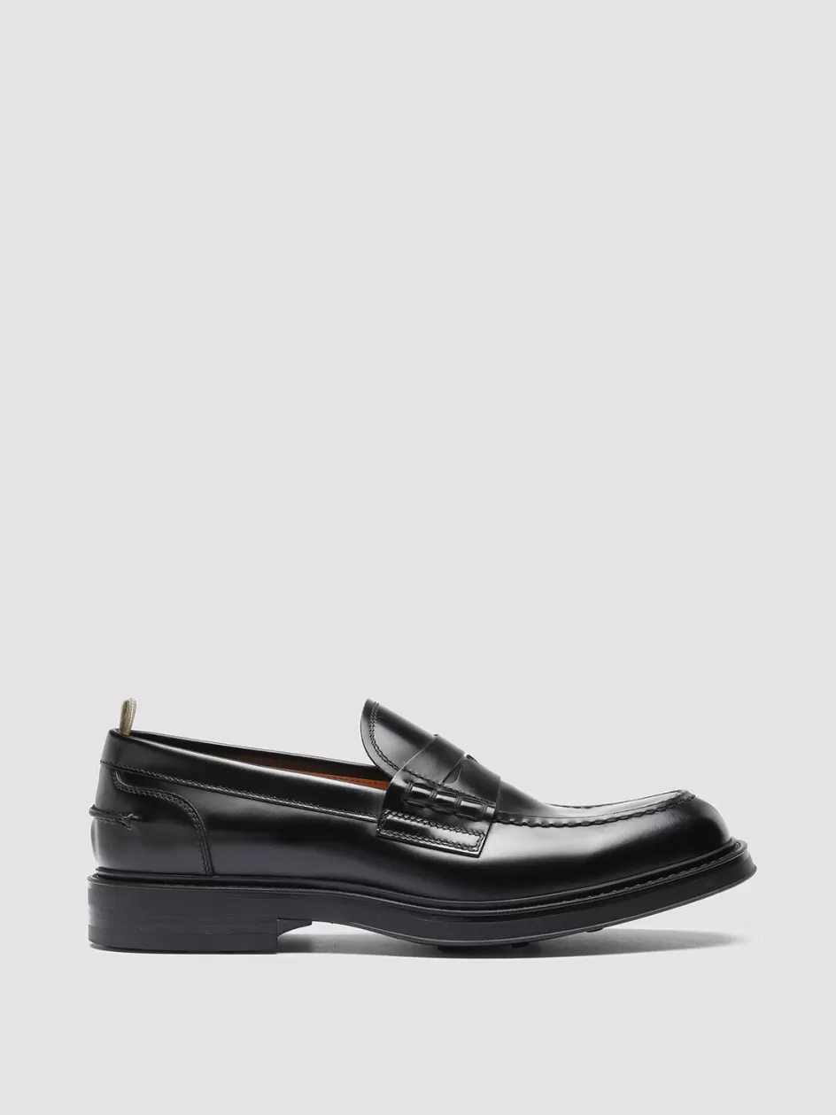 Officine Creative Loafers>UNIFORM 001 - Leather Penny Loafers BLACK