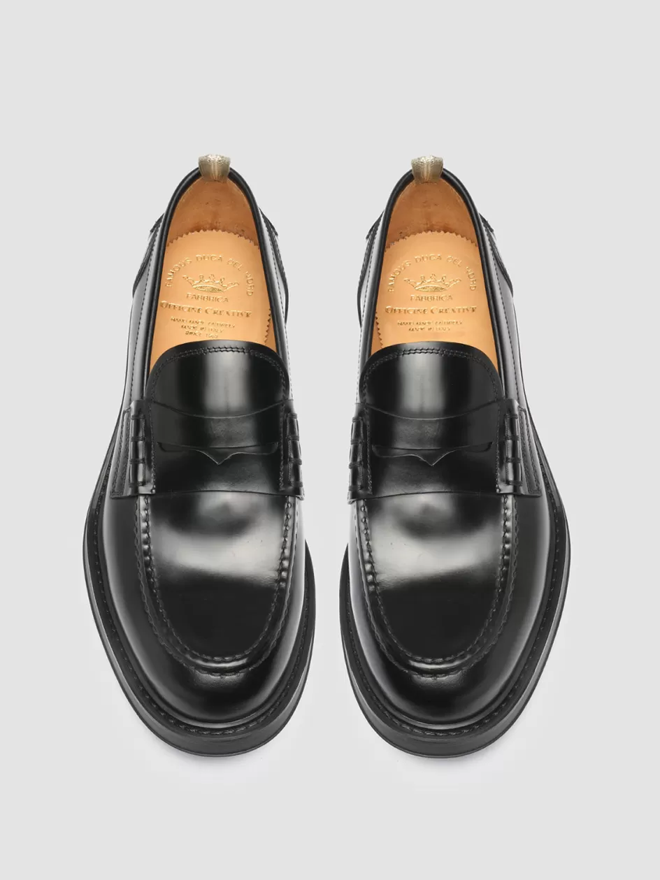 Officine Creative Loafers>UNIFORM 001 - Leather Penny Loafers BLACK