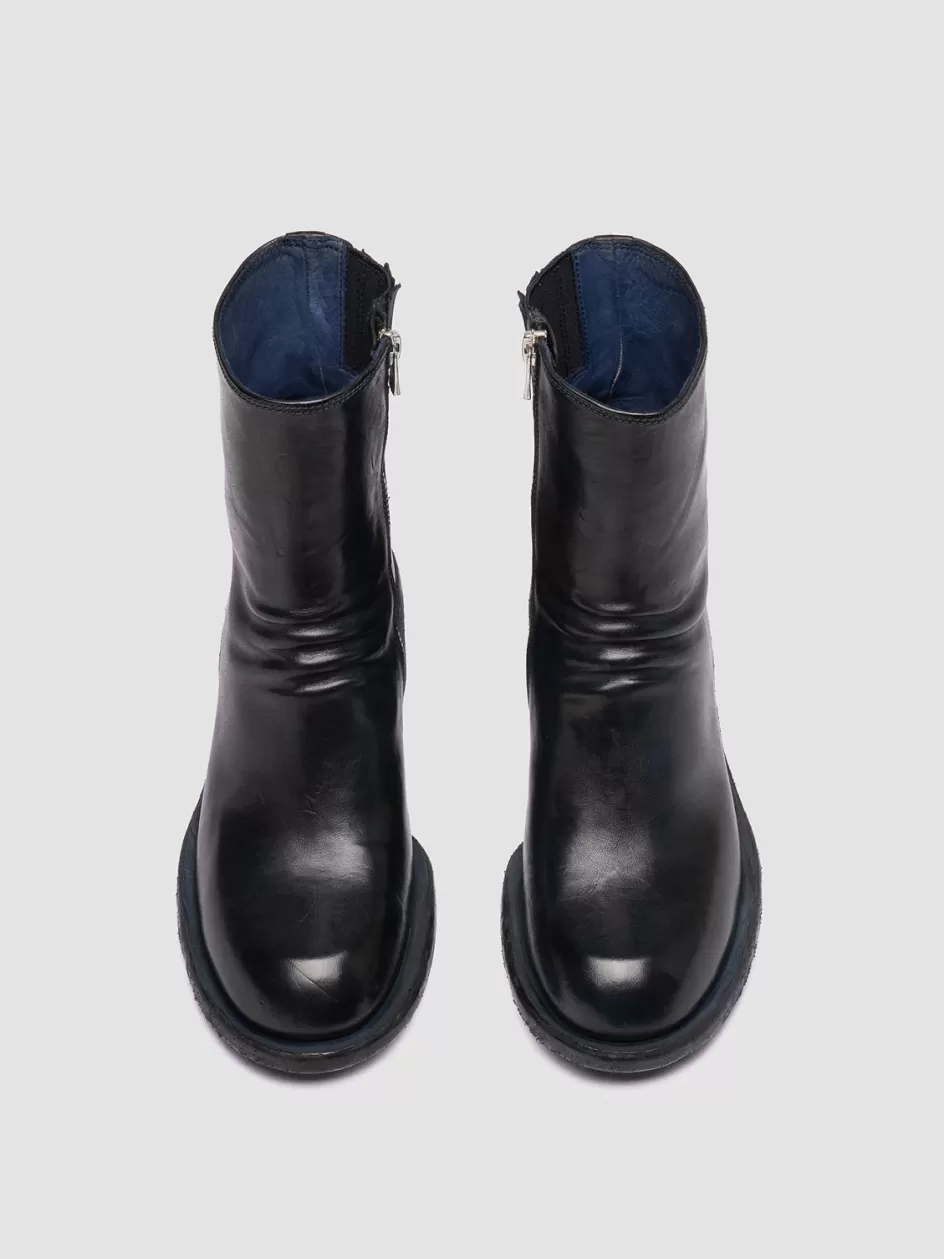 Officine Creative Boots & Booties>WILDS 004 - Blue Leather Zipped Boots OLTREMARE                                         